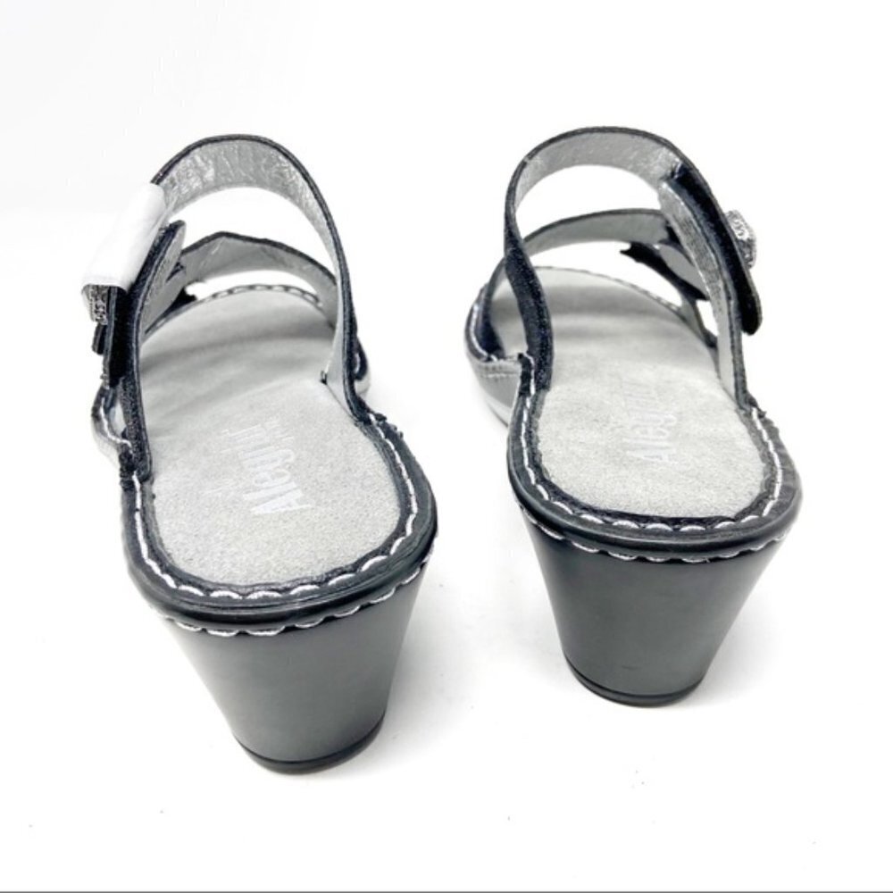 ALEGRIA Glitteroti Nlack / Silver Leather Wedge Sandals 37 — SUPER COMFY!!! - Picture 6 of 10